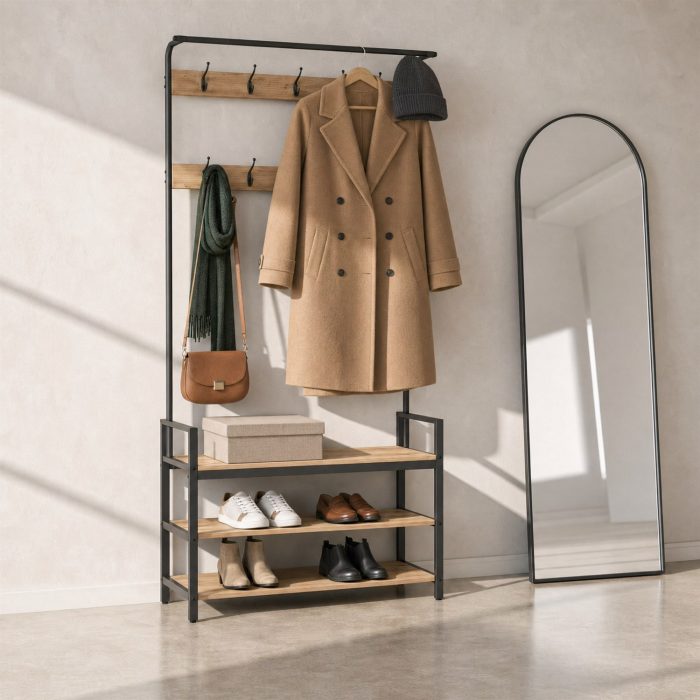 Meuble d'entrée chêne artisanal scandinave