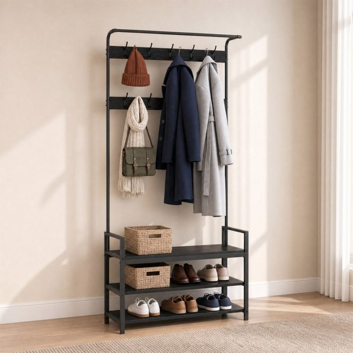 Vestiaire noir avec banc à chaussures