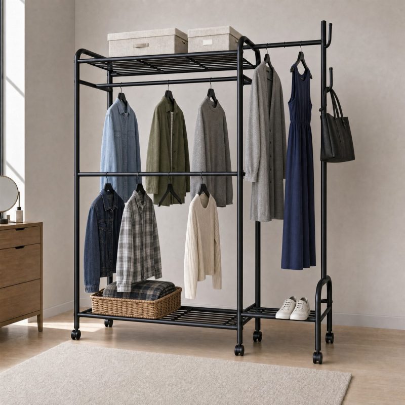 Garde-robe ouverte avec étagères