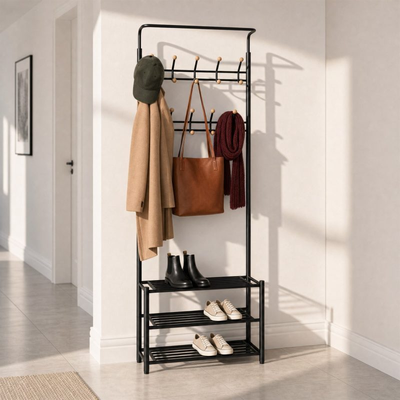 Meuble d'entrée noir avec rangement chaussures