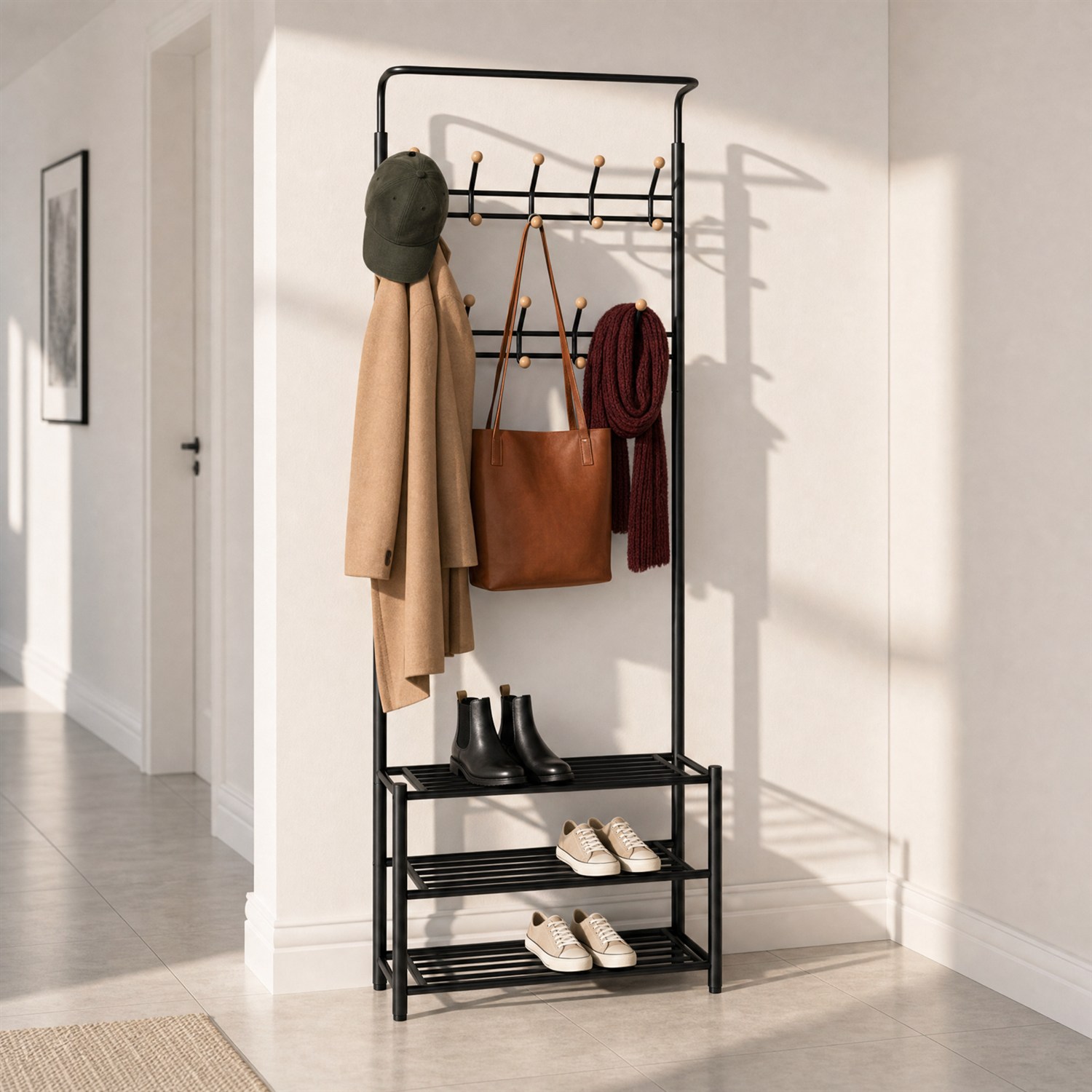 Meuble d'entrée noir avec rangement chaussures
