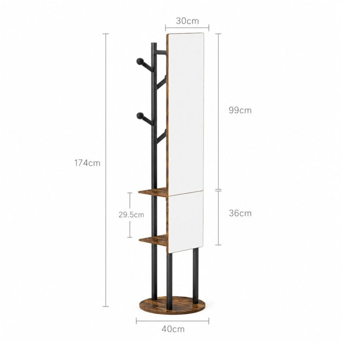 Dimensions du miroir vestiaire : hauteur 174 cm, glace 99 x 30 cm, socle 40 cm