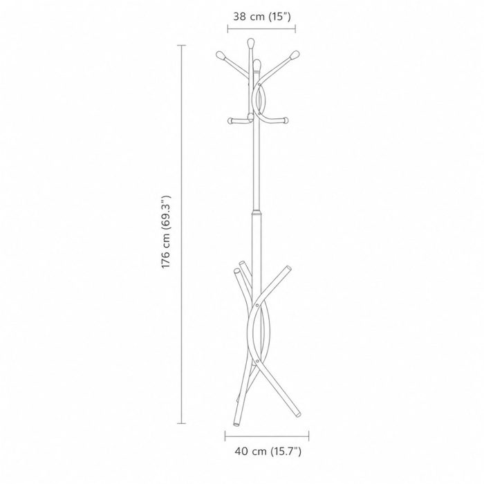 Schéma coté : hauteur 176 cm, têtes 38 cm, trépied 40 cm